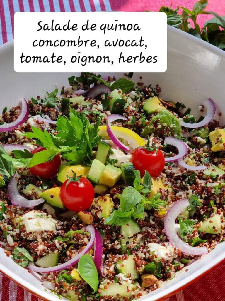 Salade quinoa concombre avocat tomate oignon